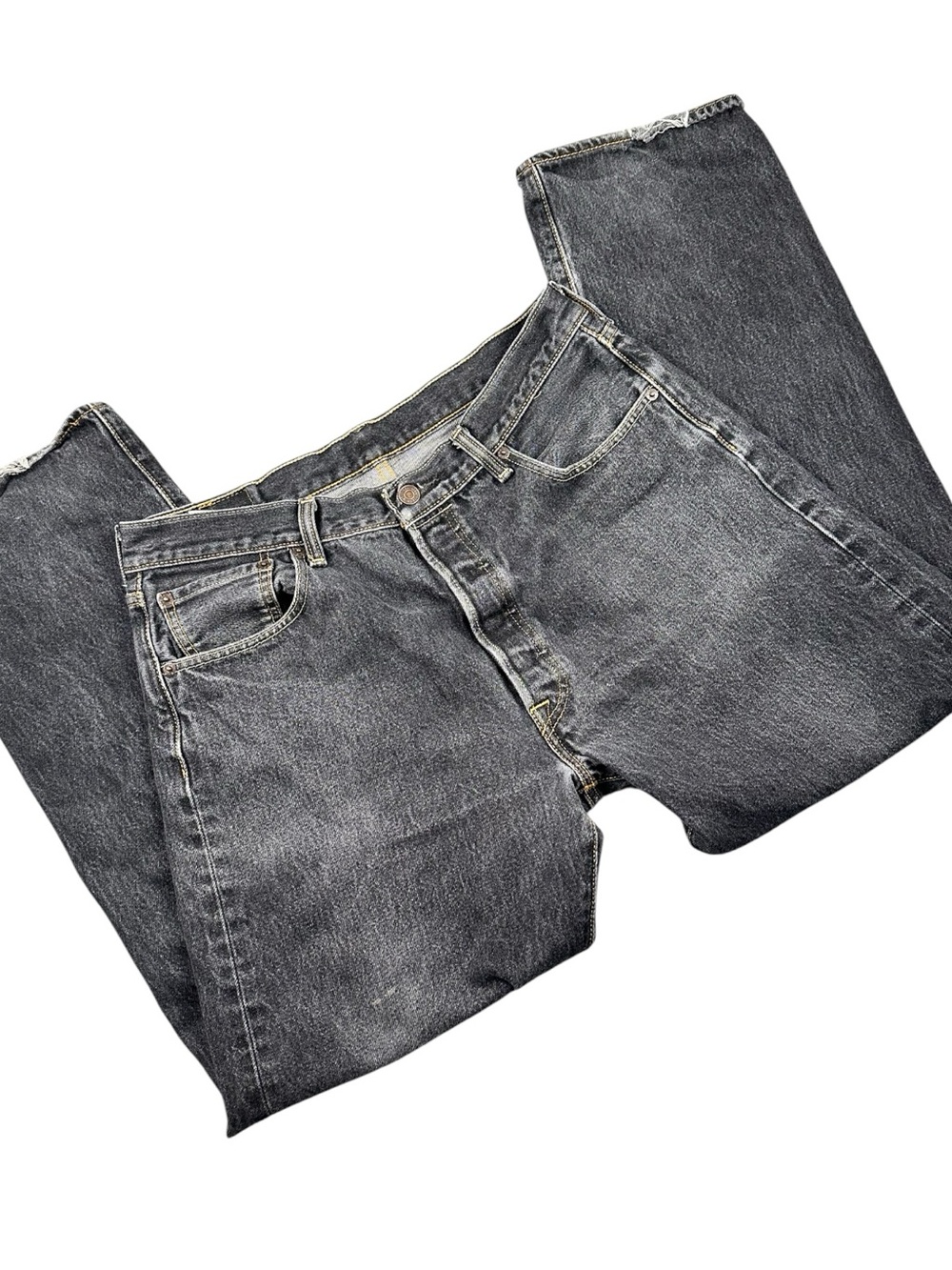 Levis 501 Distressed Men’s Jeans 36x32 Black Button Fly Straight Leg Grunge - Picture 4 of 9